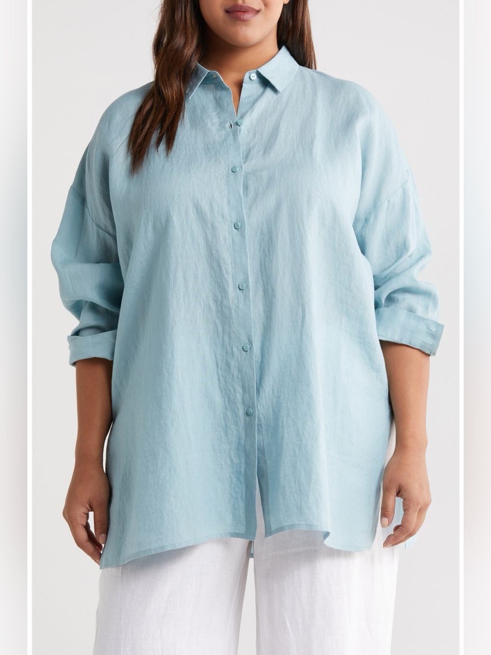 Eileen Fisher 100% Organic Linen Classic Long Oversized Button-Up Shirt